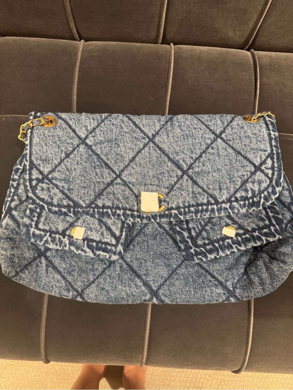 Blue Quilted Denim large flap bag